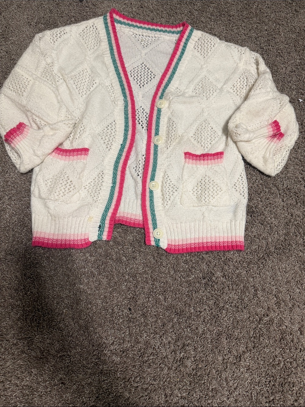 SHEIN Cream Knit Cardigan with Pink & Teal Trim